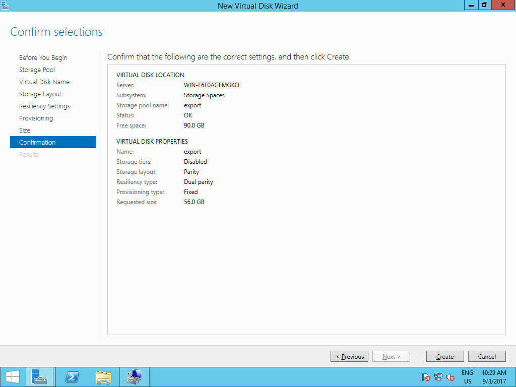 Screenshot of the virtual disk creation dialog